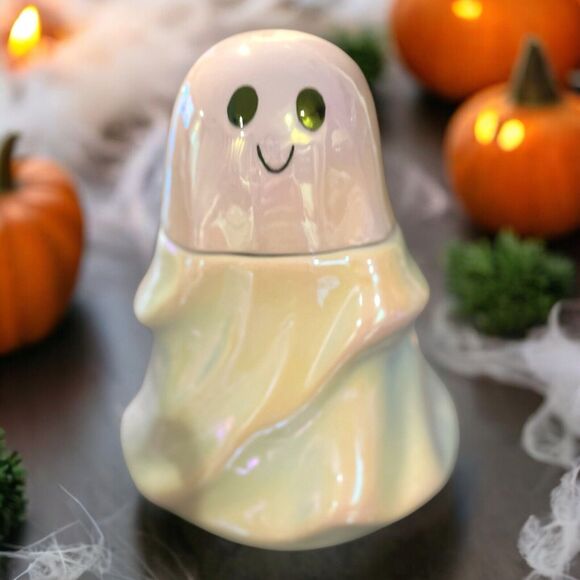 TARGET 2024 Iridescent Ceramic Ghost Canister Candy Jar 6.75”  Silicone Gasket - Picture 1 of 5